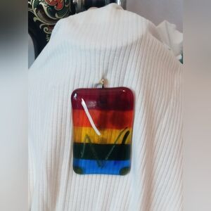 Rainbow Fused Art Glass Pendant